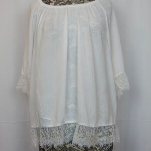 INC White Lace edged 3/4 sleeve top size XL